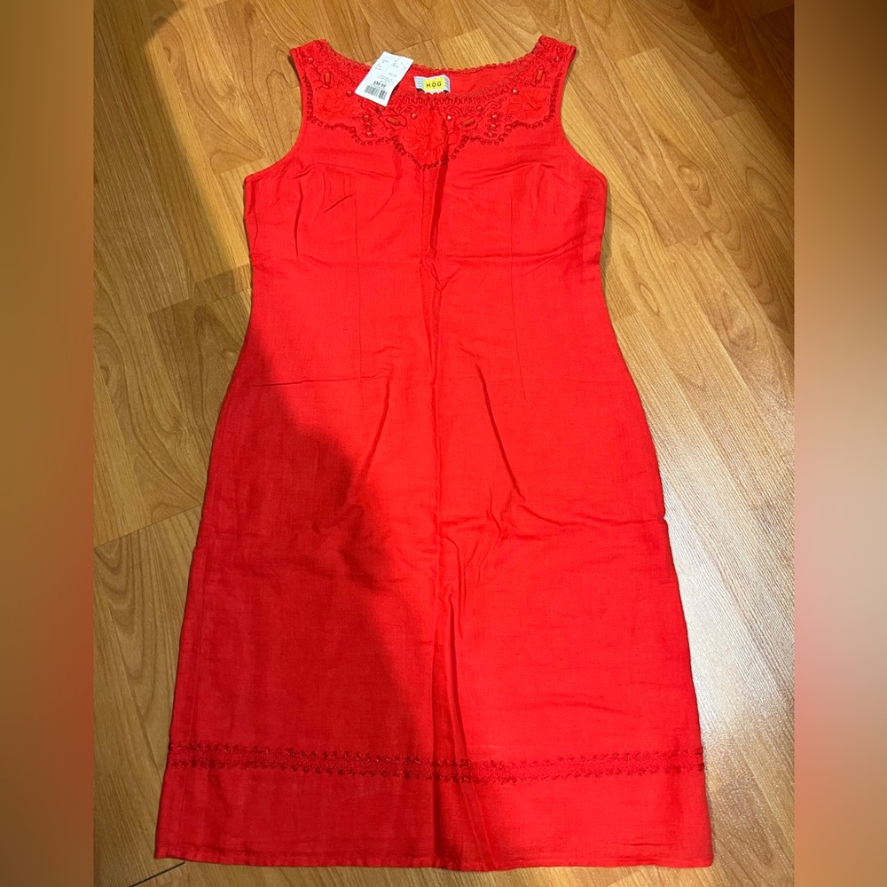 H.O.G. Linen Mixed Sleeveless Dress (US 8 ) *Orange